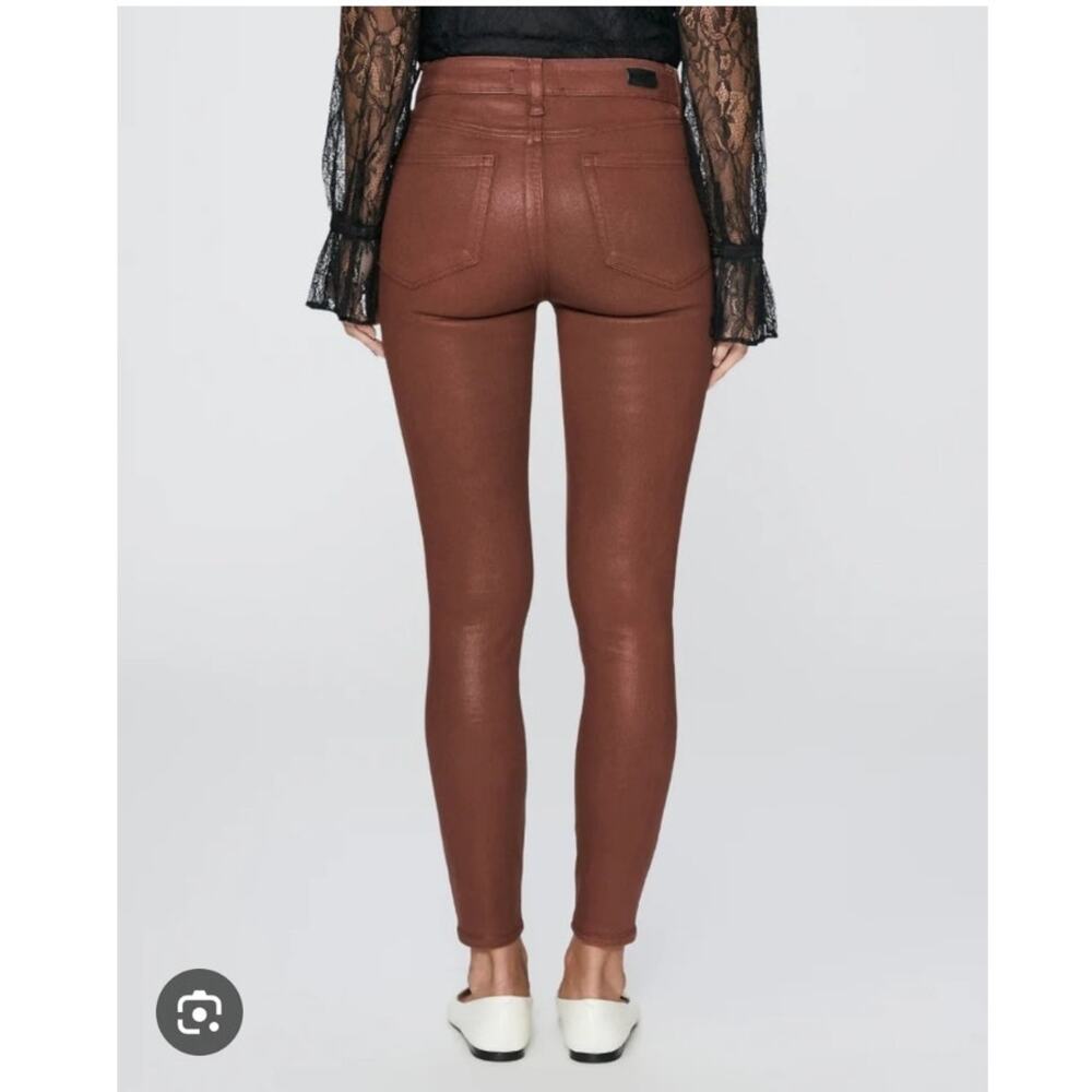 Paige Hoxton ankle skinny jeans coated burgundy luxe coating red brown